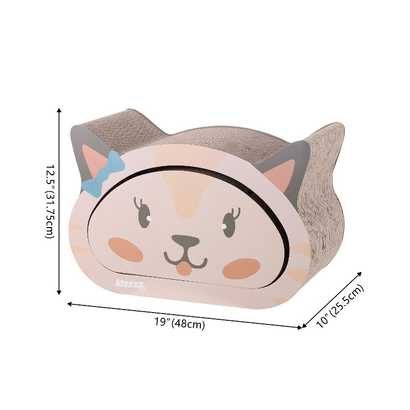 THE LICKER STORE Opal 19" Modern Cardboard Happy Cat Head 2-in-1 Cat Cave Scratcher with Built-In Bell Toys and Catnip, Cream/Peach