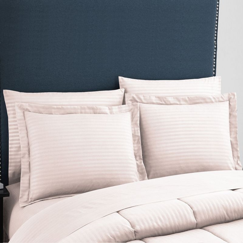 8 Piece Embossed Dobby Stripe Bed In A Bag Set - King, Pale Pink