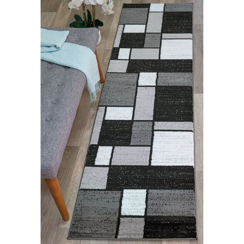 World Rug Gallery Contemporary Modern Boxed Color Block Gray 2'x10' Runner Rug:  Indoor,  Low Pile,  Stain-Resistant,  Area Rugs