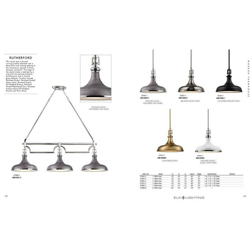 Elk Home Rutherford 1 - Light Pendant in  Gloss White/Polished Nickel