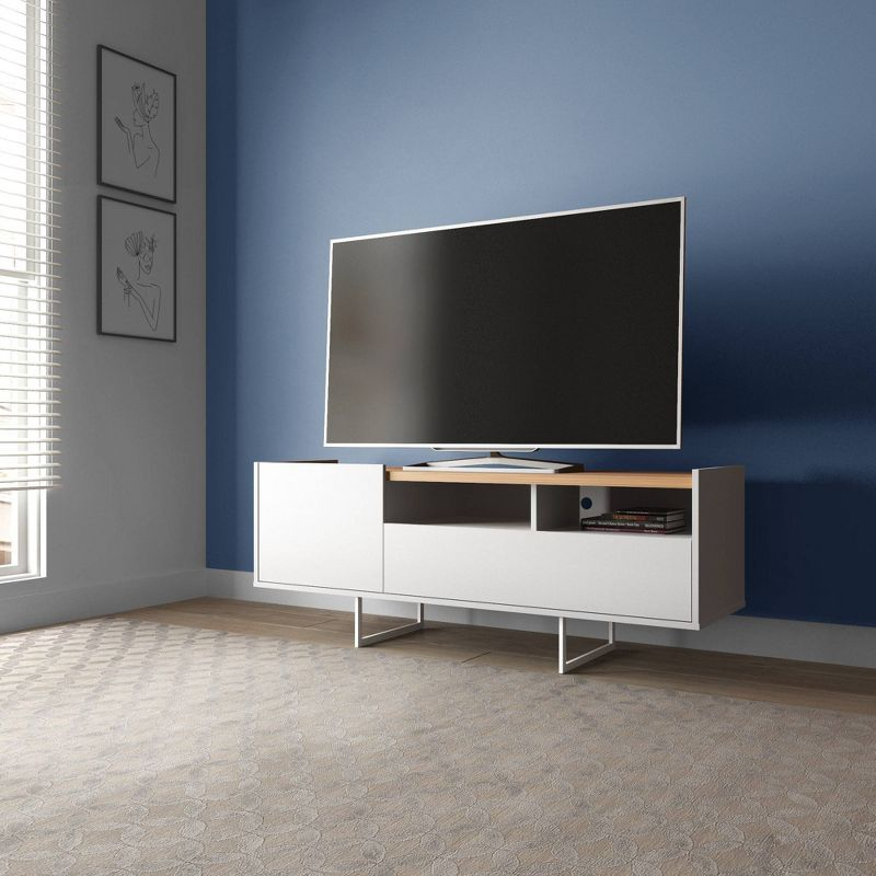 Winston TV Stand for TVs up to 50" White/Cinnamon - Manhattan Comfort: Mid-Century Design, Open & Concealed Shelving