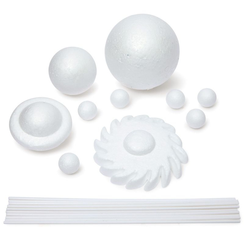 Genie Crafts 22 Piece 3D Solar System Model Kit for Crafts, Outer Space Science Projects, White Foam Balls and Dowels Included