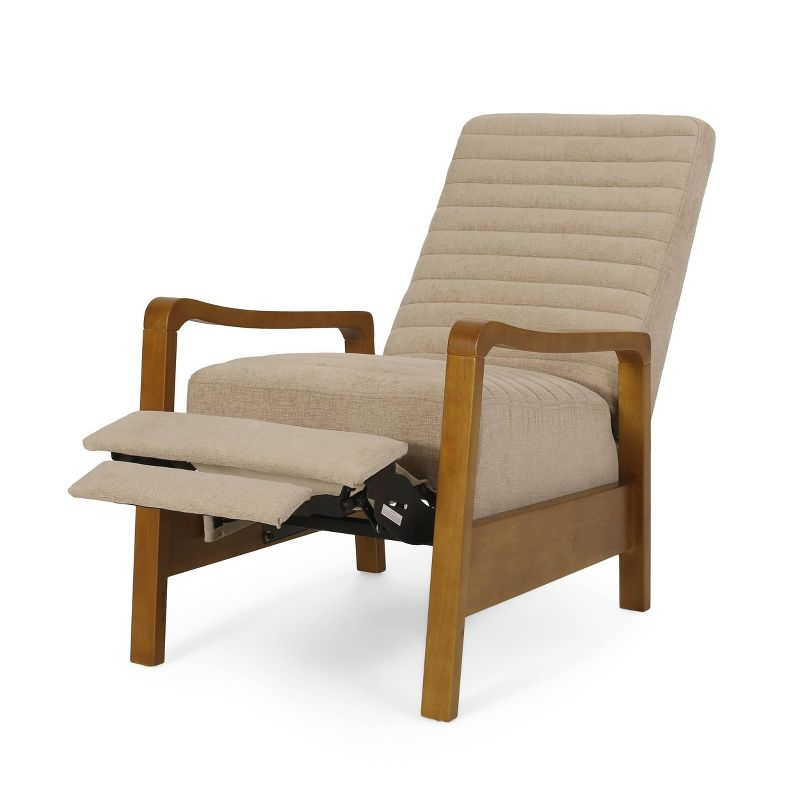 Munro Contemporary Fabric Channel Stitch Pushback Recliner Sand/Teak - Christopher Knight Home: Mid-Century Design, Rubberwood Frame
