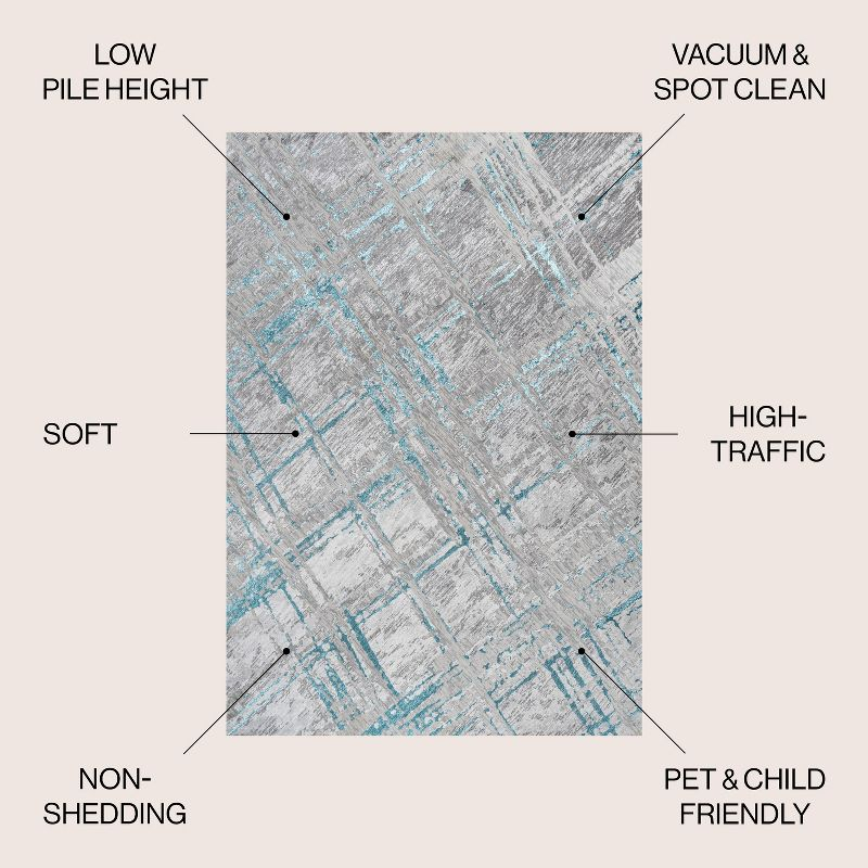 4'x6' Slant Modern Abstract Area Rug, Gray/Turquoise - JONATHAN Y