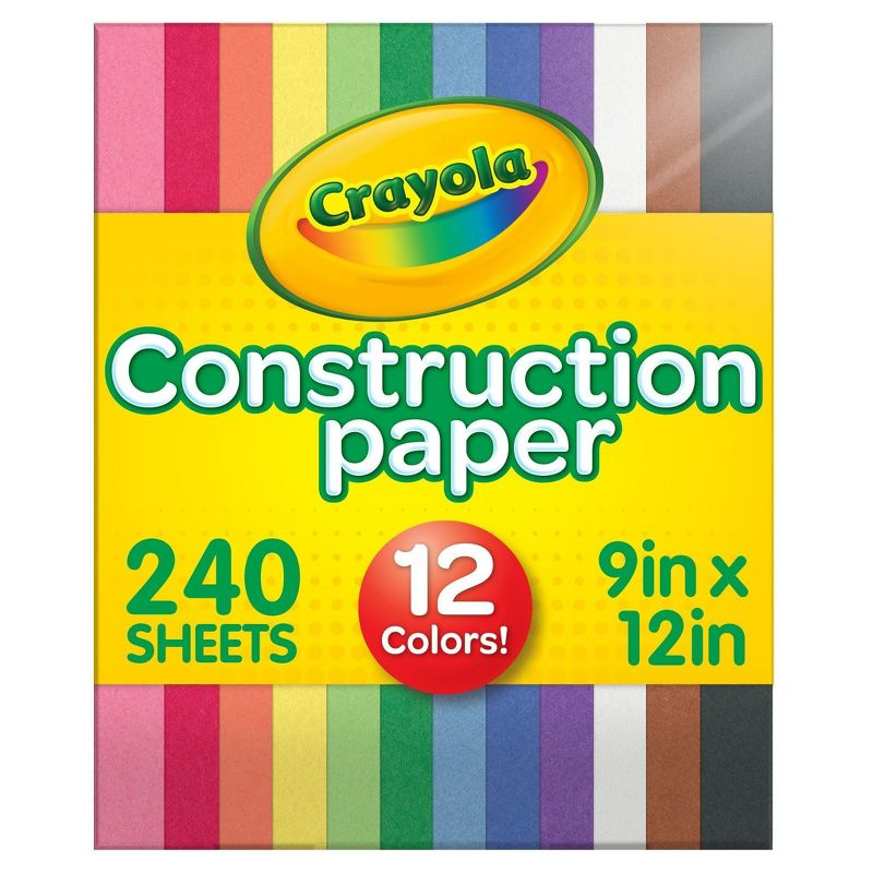 Crayola 240-Sheet Construction Paper 12-Color: School Supplies for Kids, Craft Paper, 9x12 Inches, Multicolor, Uncoated