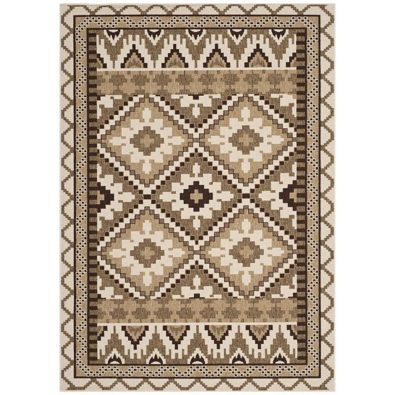 Veranda VER096 Power Loomed Indoor and Outdoor Area Rug - Creme/Brown - 4'x5'7" - Safavieh.