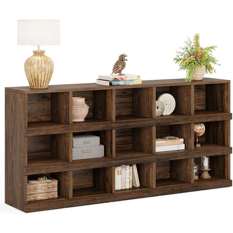 Tribesigns 63-Inch 15-Cube Farmhouse Console Table for Entryway, Brown