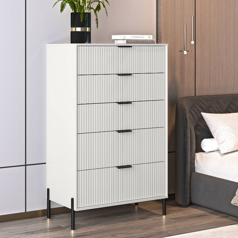 Festivo 5 Drawer Chest of Drawers Off-White: Modern Vertical Storage, MDF Construction, Includes Anti-Tip Kit