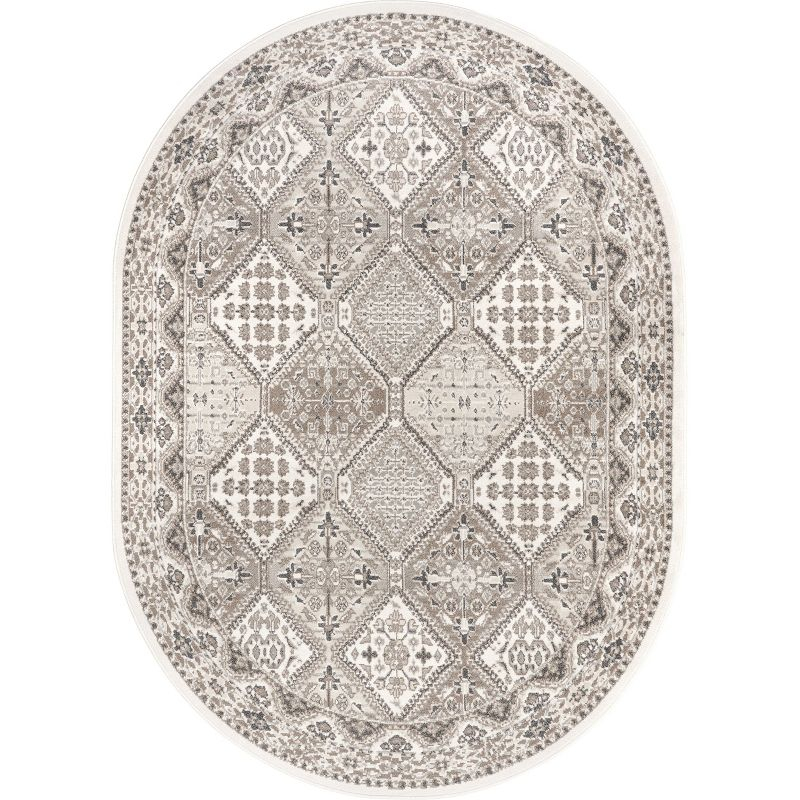 Nuloom Oval 7x9 Becca  Tiled Indoor Area Rug, Beige, Faded Transitional Design, Stain Resistant, BedroomLiving Room, Kitchen,