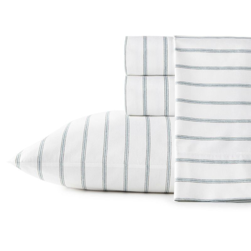 Twin Printed Pattern Percale Cotton Sheet Set Green Stripe - Stone Cottage