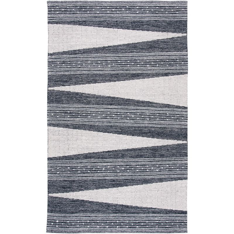 Striped Kilim STK521 Hand Woven Area Rug - Black/Ivory - 5'x8' - Safavieh.