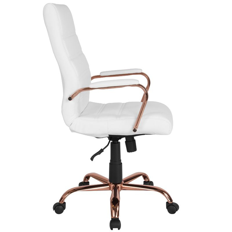 Merrick Lane Contemporary High-Back White Faux Leather Home Office Chair with Padded Rose Gold Arms