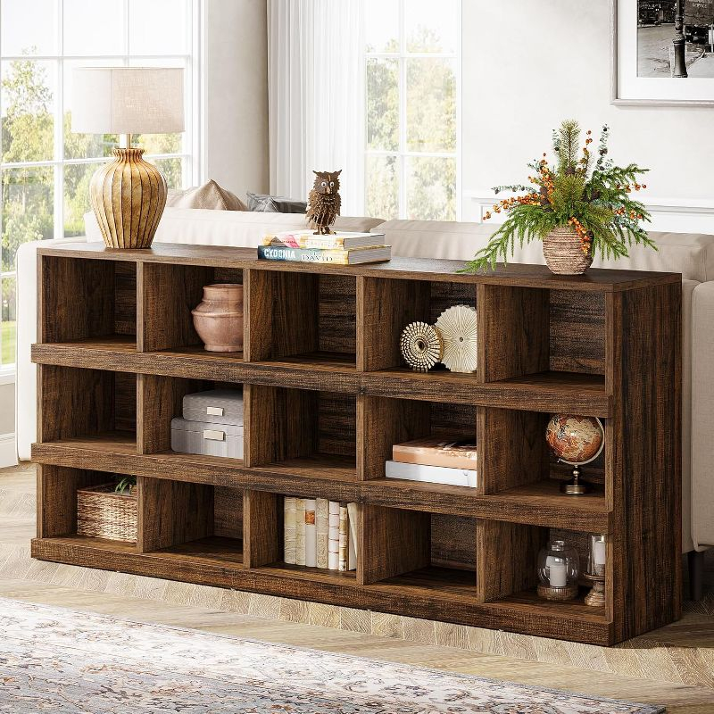 Tribesigns 63-Inch 15-Cube Farmhouse Console Table for Entryway, Brown