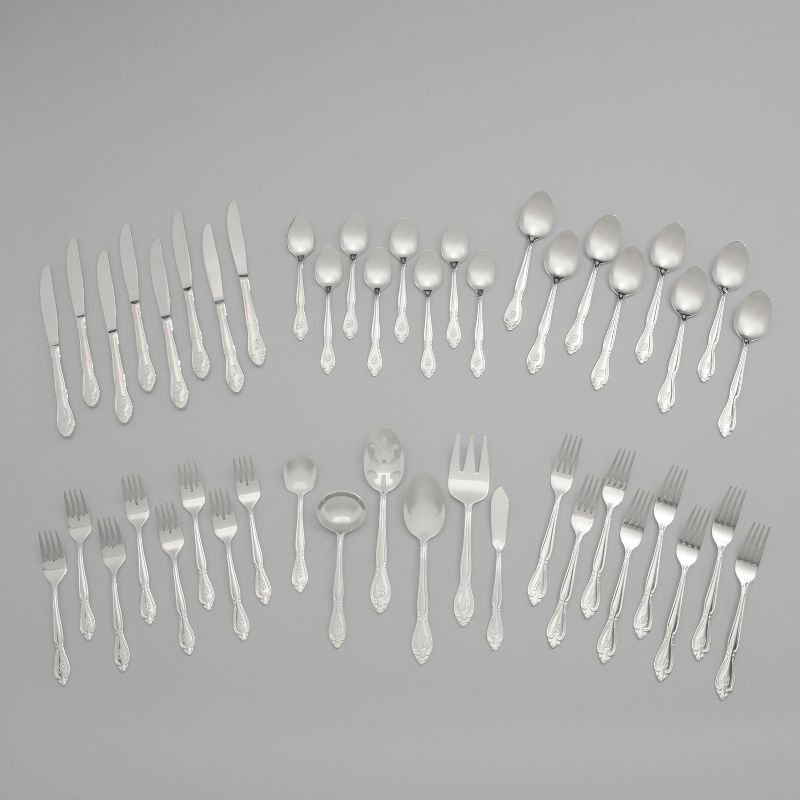 RiverRidge Rose Flatware 46pc Monogrammed Stainless Steel Silverware Set - U: Service for 8, Forks Spoons Knives Set