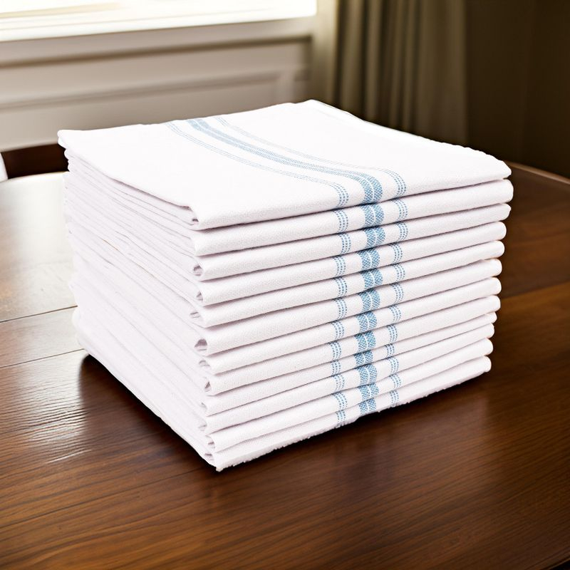 KAF Home Farmhouse Stripe Set Of 12 Kitchen Towels - 15" x 25", In Teal