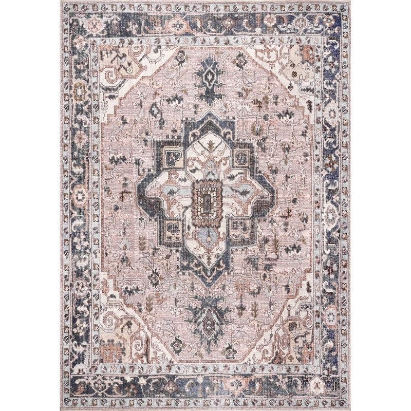 Nuloom Sasha Pet Friendly Machine Washable Medallion Area Rug, 2' x 3', Light Pink