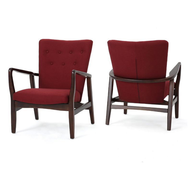 Set of 2 Becker Upholstered Armchairs Deep Red - Christopher Knight Home: Birch Wood Legs, Tufted Back, Polyester