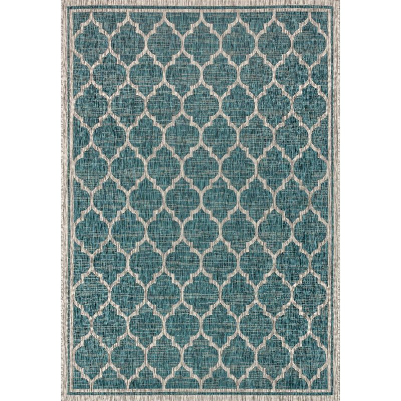 3'x5' Trebol Moroccan Trellis Textured Weave Indoor/Outdoor Area Rug, Teal/Gray - JONATHAN Y