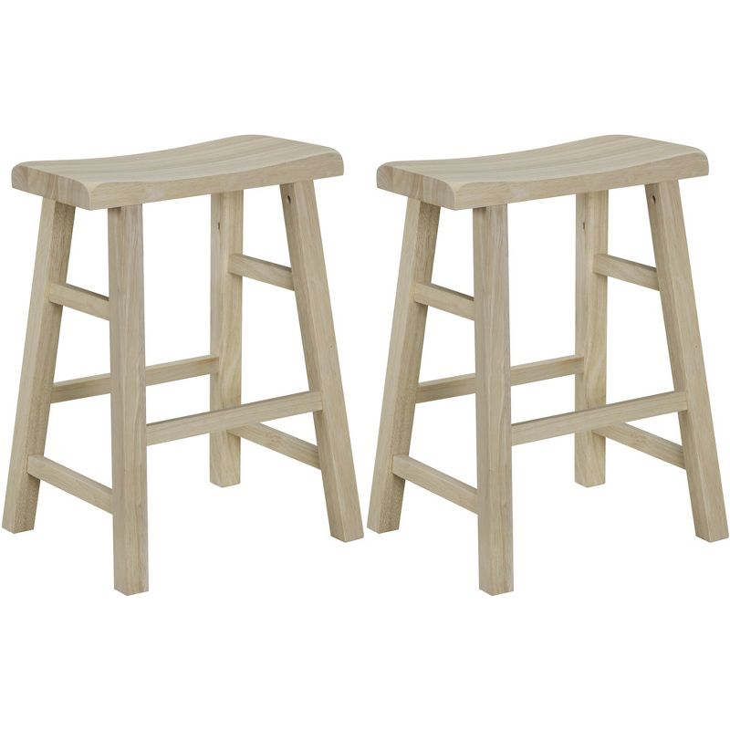 eHemco Heavy-Duty Solid Wood Saddle Seat Kitchen Counter Height Barstools, 24 Inches, Set of 2, Unfinished