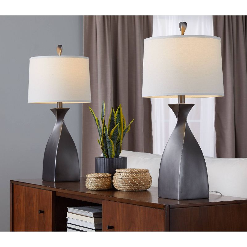 LumiSource Curvo 30" Table Lamps: Set of 2, Rubbed Gray Slate, White Linen Shade, UL Listed