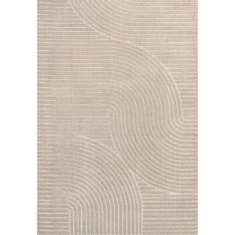JONATHAN Y Hallie High-Low Minimalist Curve Geometric Beige/Cream 4 ft. x 6 ft. Indoor/Outdoor Area Rug