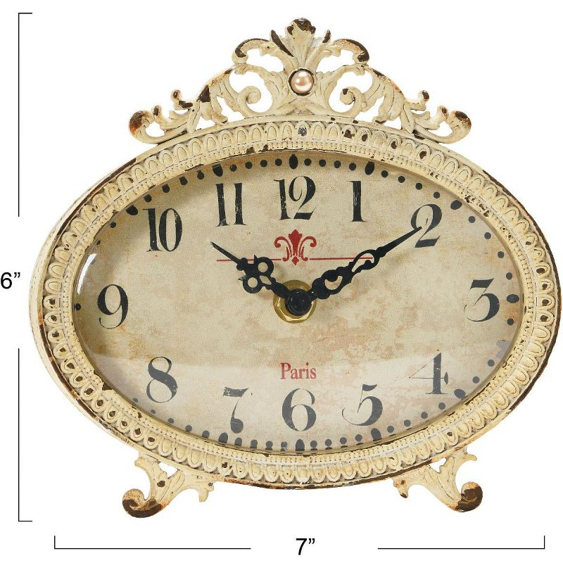 Storied HomeDistressed Pewter Mantel Clock, Cream