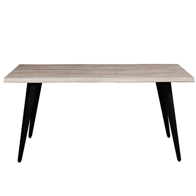 LeisureMod Ravenna Single Modern 63" Rectangular Dining Table with Wavy Edge Wood Top and Metal Legs
