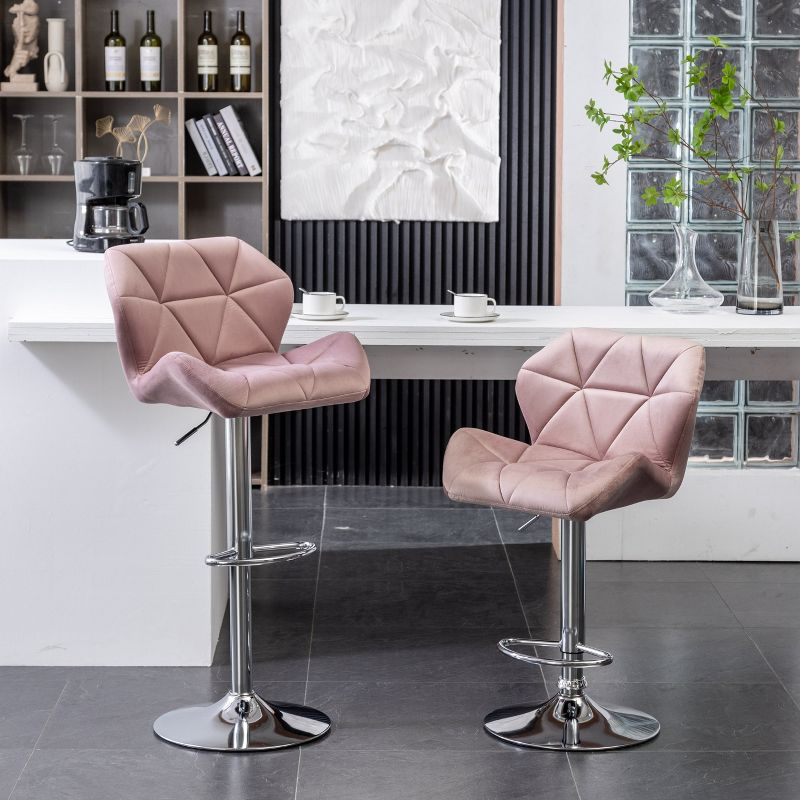 Roundhill Furniture Breni Velvet Diamond Tufted Swivel Adjustable Height Barstool, Mauve, Set of 2