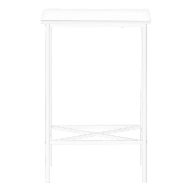 Monarch Specialties Accent Table, Side, End, Narrow, Small, 2 Tier, Living Room, Bedroom, White Laminate, White Metal, Contemporary, Modern