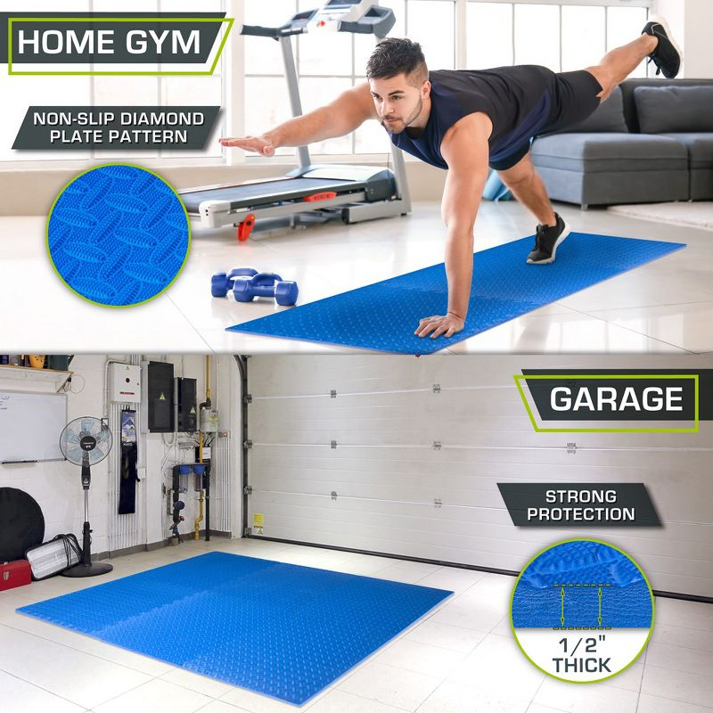 Exercise Puzzle Mat 1/2-in, Blue, 24 Sq Ft - 6 Tiles