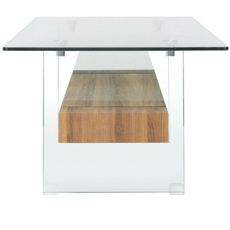 Kayley Coffee Table - Glass/Natural Brown - Safavieh