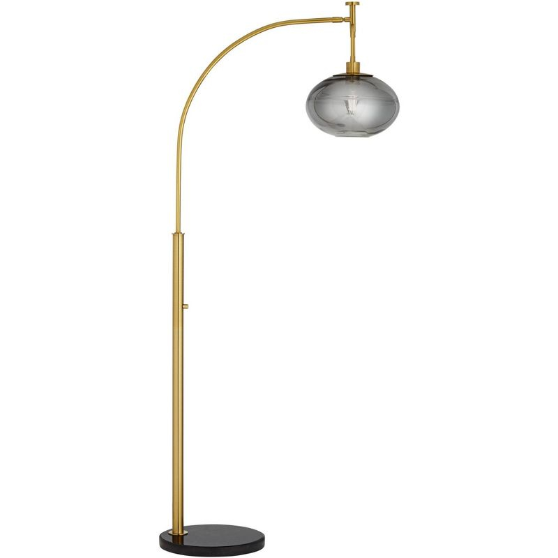 Pacific Coast Lighting Mid Century Modern 69" Tall Standing Floor Lamp Curved Arc Gold Metal Living Room Bedroom House Reading Office Orb Gray Shade