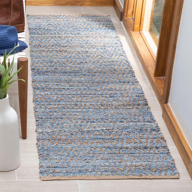 Cape Cod CAP350 Hand Woven Runner Rug - Natural/Blue - 2'3"x10' - Safavieh.