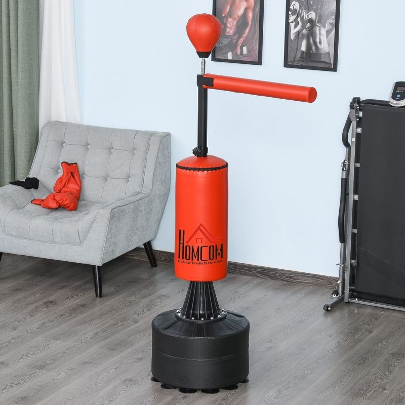 Soozier Boxing Speed Punch Bag Freestanding with Reflex Bar and Gloves Rotating Flexible Arm, Speed Ball, Waterable Base for Adult & Kids, Red