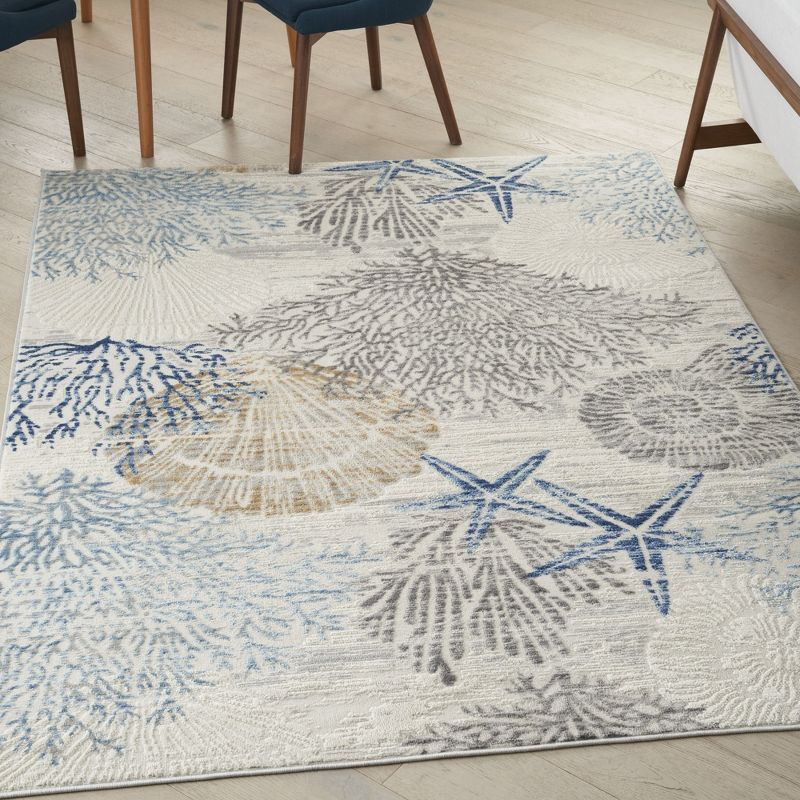 Nourison Pompeii 4' x 6' Ivory Grey Blue Coastal, Nautical & Beach Indoor Rug