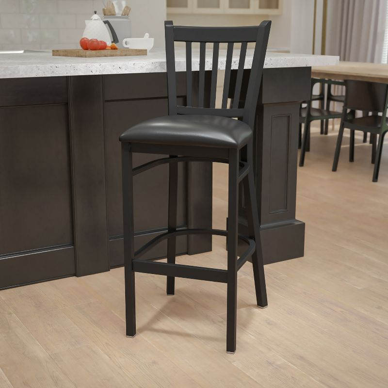 Flash Furniture HERCULES Series Black Vertical Back Metal Restaurant Barstool - Black Vinyl Seat