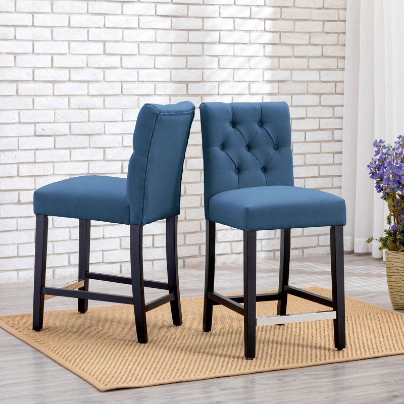 WestinTrends 24" Linen Fabric Tufted Counter Stool (Set of 2), Tea