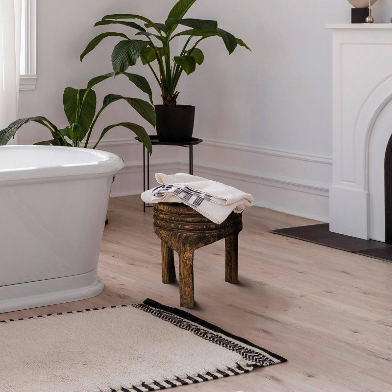 Storied Home Wood Carved Accent Table Marbled Brown