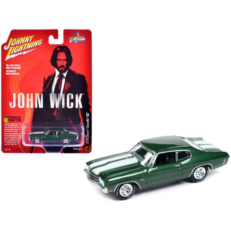 1970 Chevrolet Chevelle SS Forest Green Metallic with White Stipes "John Wick" (2014) 1/64 Diecast Model Car by Johnny Lightning
