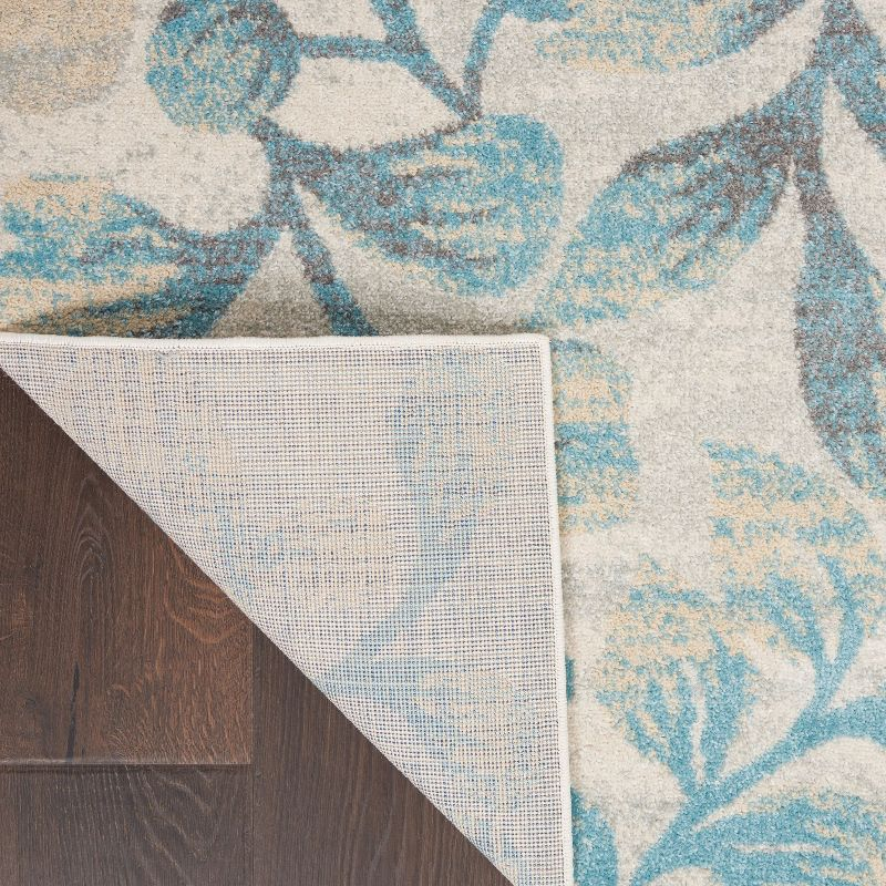 Nourison Tranquil 5'3" X 7'3" (5' x 7') Ivory/Turquoise Area Rug Contemporary Botanical Vine and Bloom by Nourison
