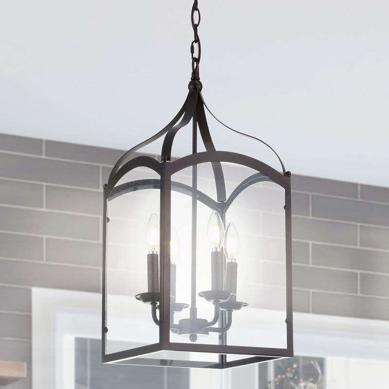 JONATHAN Y Ruth 11" 4-light Traditional Classic Lantern Metal/Glass LED Pendant, Oil Rubbed Bronze