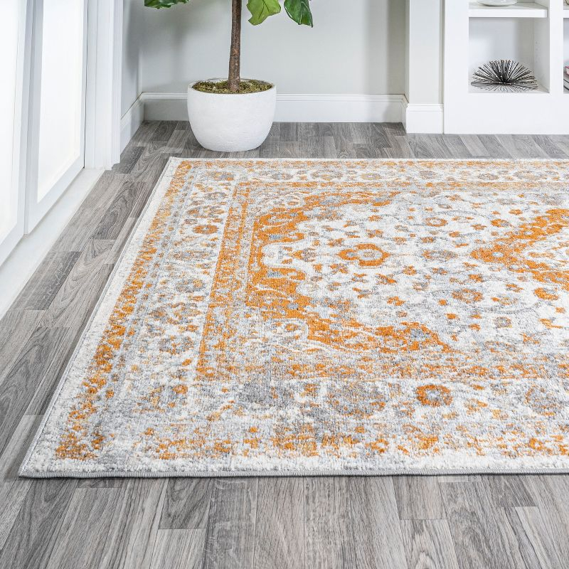 4'x6' Indhira Ornate Medallion Persian Area Rug, Orange/Cream - JONATHAN Y