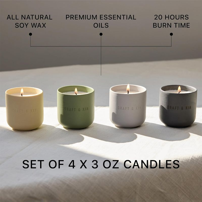 Craft & Kin Scented Candles Discovery Set 4 Pack of 3oz Candles 20-Hour Burn Time