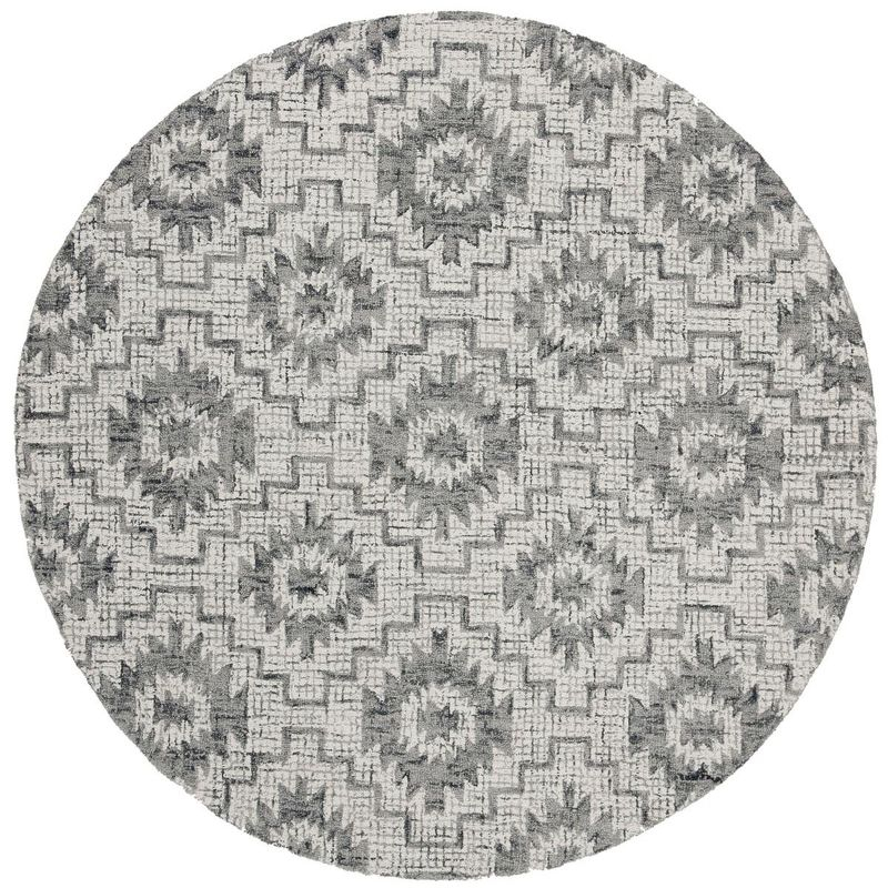 Abstract ABT202 Handmade Indoor Area Rug - Ivory/Dark Grey - 6' Round - Safavieh