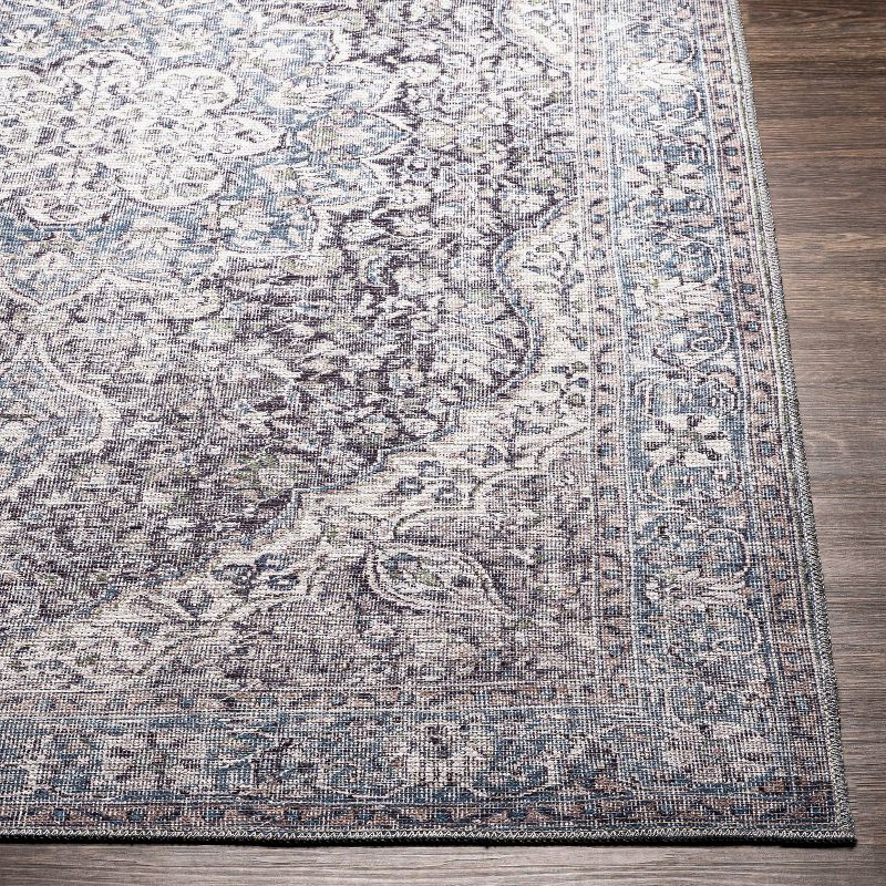 Livabliss 2'7"x10' Colin Traditional Machine Washable Rug Light Blue: Flat Pile, Pet Friendly, Indoor Use