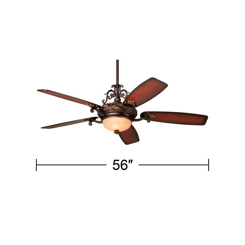 Casa Vieja 56" Casa Esperanza Vintage Indoor Ceiling Fan 5 Blade LED Light Remote Control Bronze Gold Motor Teak Finish Blades Bedroom Living Room
