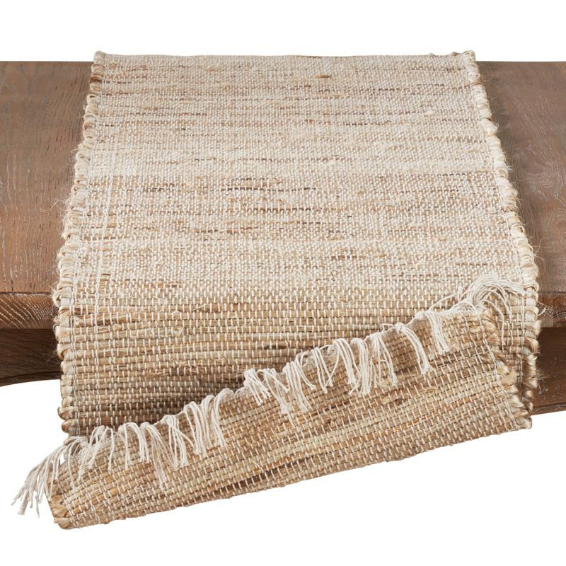 Saro Lifestyle Long Table Runner With Jute Chindi Design, 16"x72", Beige