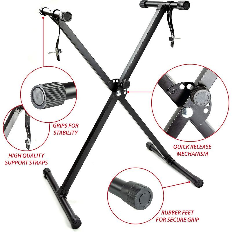 RockJam 61 Key Keyboard Piano Kit with Keyboard Stand, Headphones Sheet Music Stand & Lessons RJ640-XS