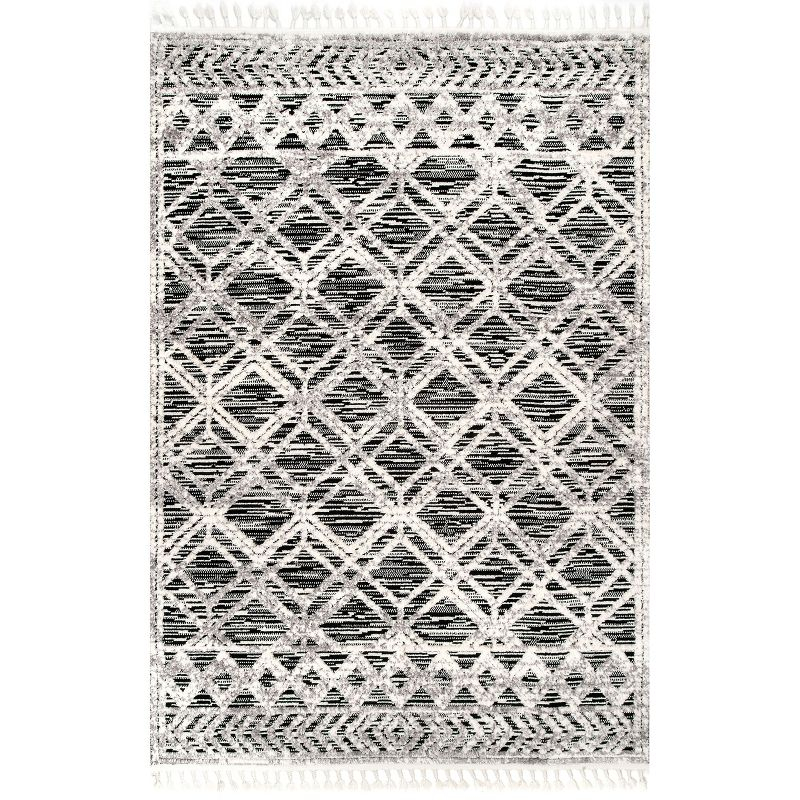 Nuloom 3x5 Ansley Moroccan Tassel Indoor Area Rug, Grey, High-Low Textured Bohemian Design, Plush High Pile, Stain Resistant, Bedroom, Living Room