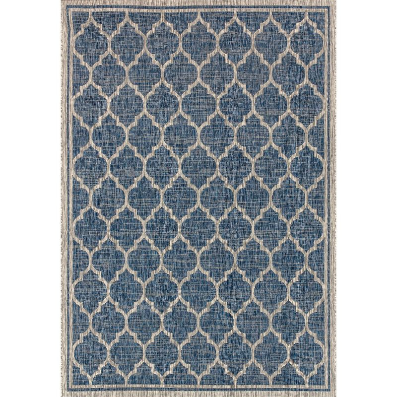 9' X 12' Trebol Moroccan Trellis Textured Weave Indoor/Outdoor Area Rug, Navy/Gray - JONATHAN Y